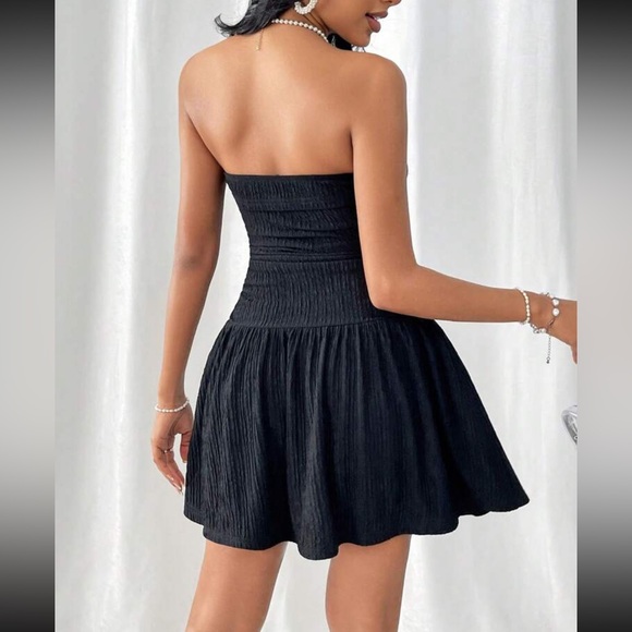 Black ruched drop waist mini dress - Picture 5 of 7